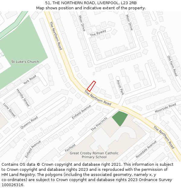 51, THE NORTHERN ROAD, LIVERPOOL, L23 2RB: Location map and indicative extent of plot