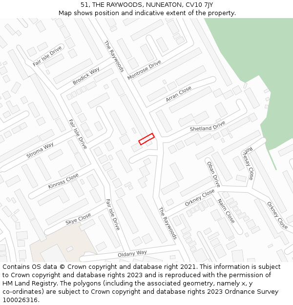 51, THE RAYWOODS, NUNEATON, CV10 7JY: Location map and indicative extent of plot