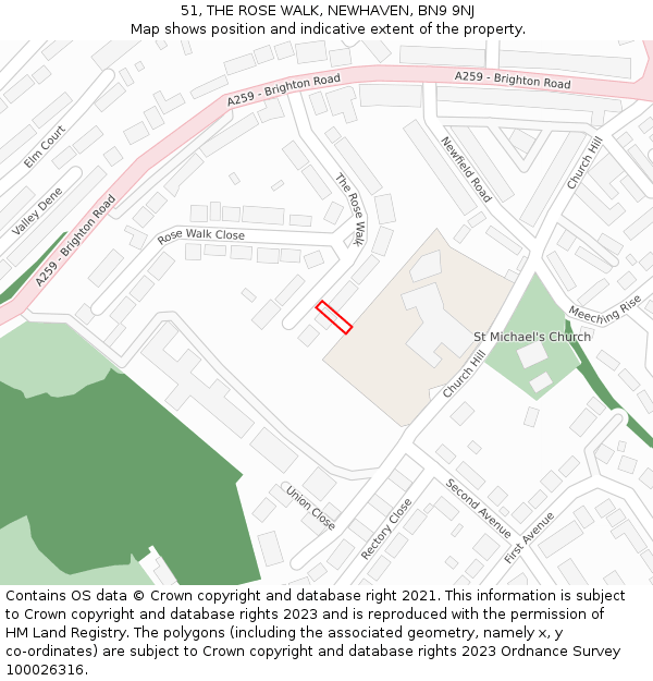 51, THE ROSE WALK, NEWHAVEN, BN9 9NJ: Location map and indicative extent of plot