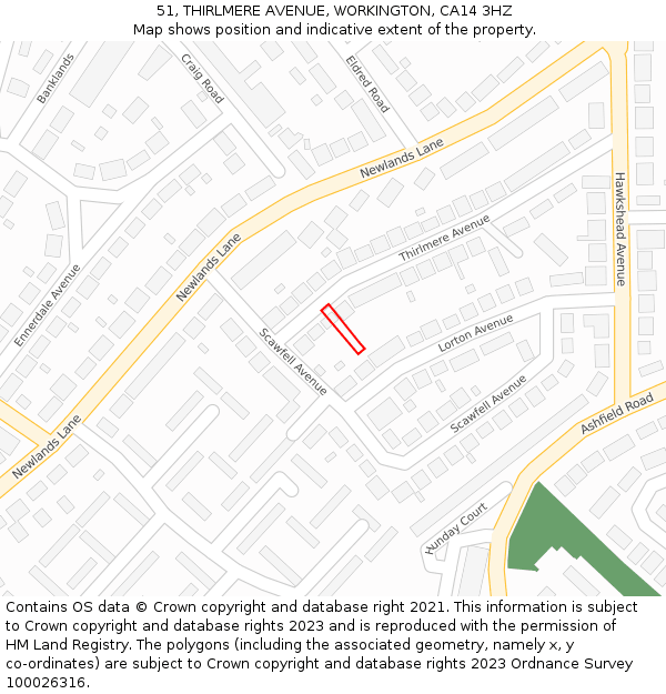 51, THIRLMERE AVENUE, WORKINGTON, CA14 3HZ: Location map and indicative extent of plot