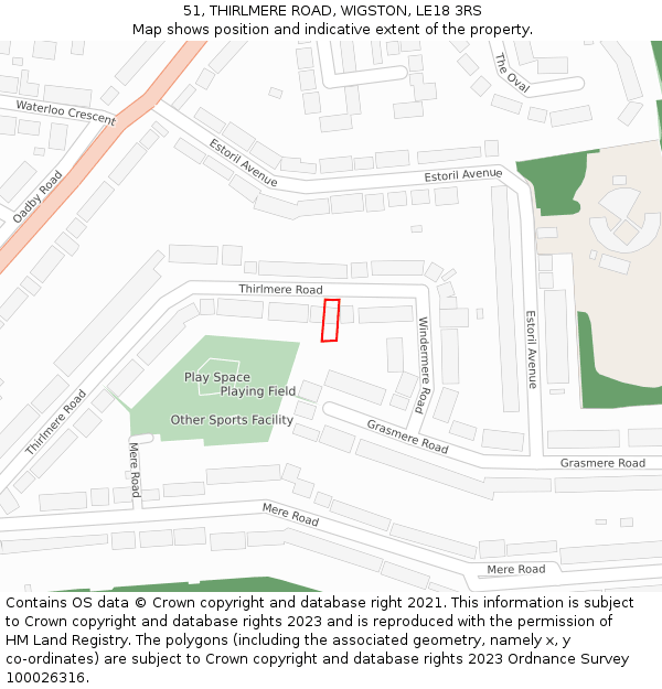 51, THIRLMERE ROAD, WIGSTON, LE18 3RS: Location map and indicative extent of plot