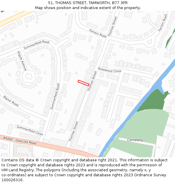 51, THOMAS STREET, TAMWORTH, B77 3PR: Location map and indicative extent of plot