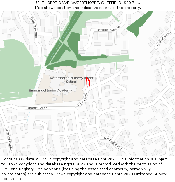 51, THORPE DRIVE, WATERTHORPE, SHEFFIELD, S20 7HU: Location map and indicative extent of plot