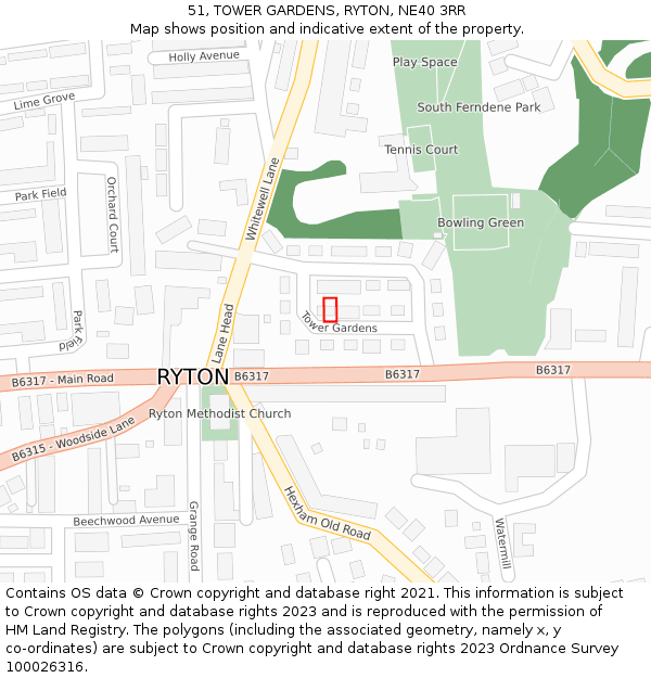 51, TOWER GARDENS, RYTON, NE40 3RR: Location map and indicative extent of plot