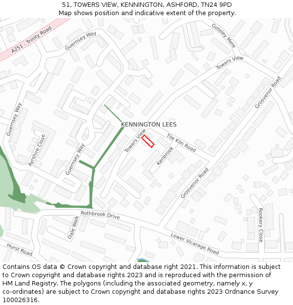 51, TOWERS VIEW, KENNINGTON, ASHFORD, TN24 9PD: Location map and indicative extent of plot