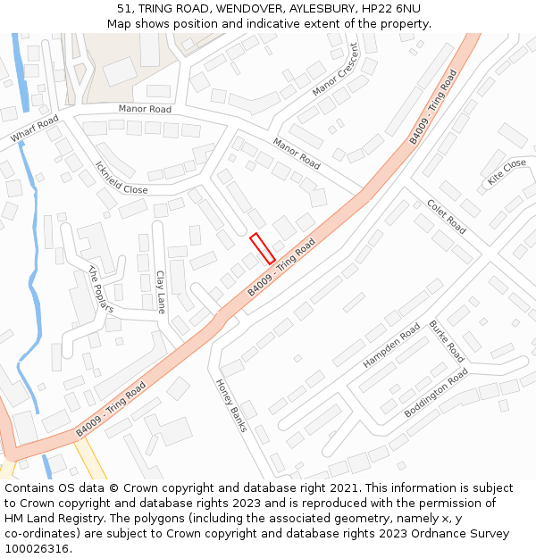 51, TRING ROAD, WENDOVER, AYLESBURY, HP22 6NU: Location map and indicative extent of plot