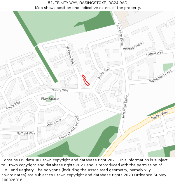 51, TRINITY WAY, BASINGSTOKE, RG24 9AD: Location map and indicative extent of plot