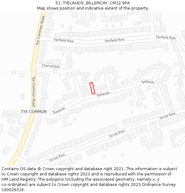 51, TYELANDS, BILLERICAY, CM12 9PA: Location map and indicative extent of plot