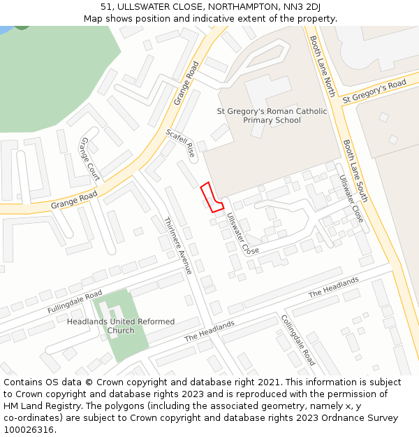 51, ULLSWATER CLOSE, NORTHAMPTON, NN3 2DJ: Location map and indicative extent of plot