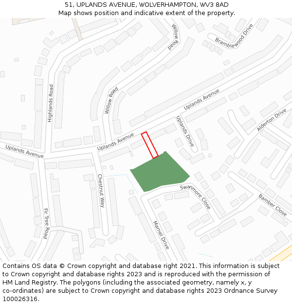 51, UPLANDS AVENUE, WOLVERHAMPTON, WV3 8AD: Location map and indicative extent of plot