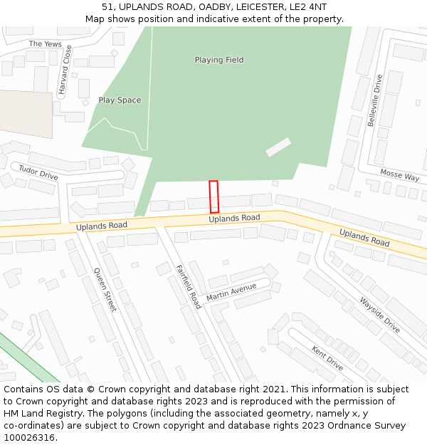 51, UPLANDS ROAD, OADBY, LEICESTER, LE2 4NT: Location map and indicative extent of plot