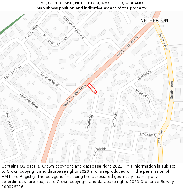 51, UPPER LANE, NETHERTON, WAKEFIELD, WF4 4NQ: Location map and indicative extent of plot