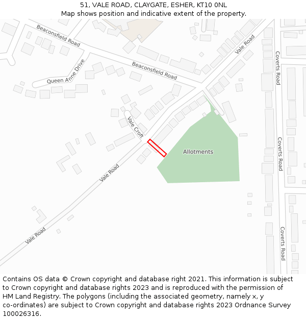 51, VALE ROAD, CLAYGATE, ESHER, KT10 0NL: Location map and indicative extent of plot