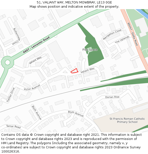 51, VALIANT WAY, MELTON MOWBRAY, LE13 0GE: Location map and indicative extent of plot