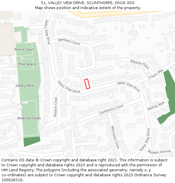 51, VALLEY VIEW DRIVE, SCUNTHORPE, DN16 3SG: Location map and indicative extent of plot