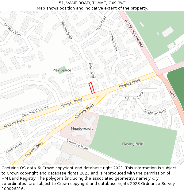 51, VANE ROAD, THAME, OX9 3WF: Location map and indicative extent of plot