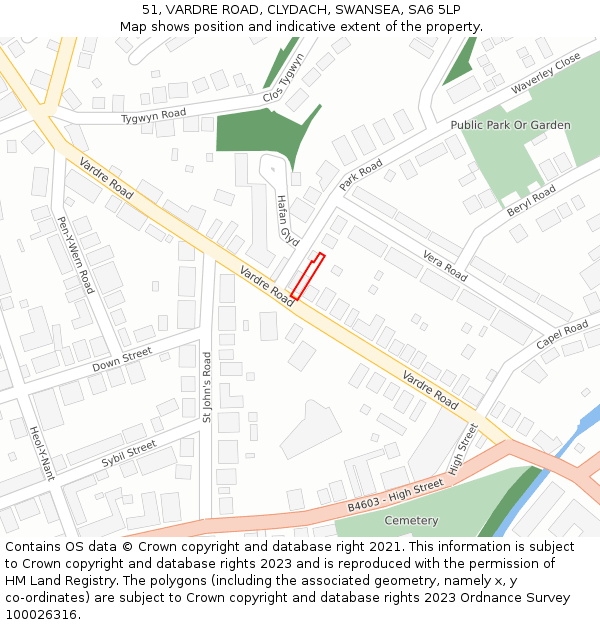 51, VARDRE ROAD, CLYDACH, SWANSEA, SA6 5LP: Location map and indicative extent of plot