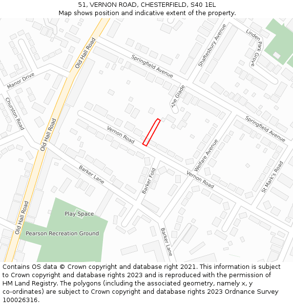 51, VERNON ROAD, CHESTERFIELD, S40 1EL: Location map and indicative extent of plot