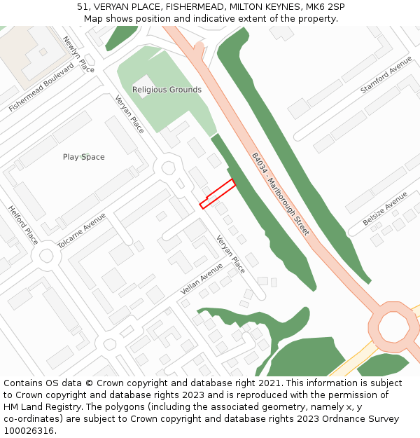 51, VERYAN PLACE, FISHERMEAD, MILTON KEYNES, MK6 2SP: Location map and indicative extent of plot