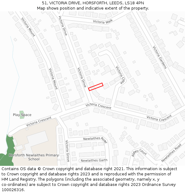 51, VICTORIA DRIVE, HORSFORTH, LEEDS, LS18 4PN: Location map and indicative extent of plot