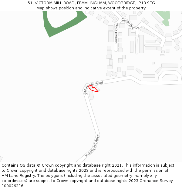 51, VICTORIA MILL ROAD, FRAMLINGHAM, WOODBRIDGE, IP13 9EG: Location map and indicative extent of plot