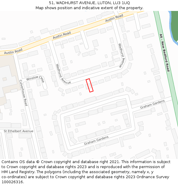 51, WADHURST AVENUE, LUTON, LU3 1UQ: Location map and indicative extent of plot