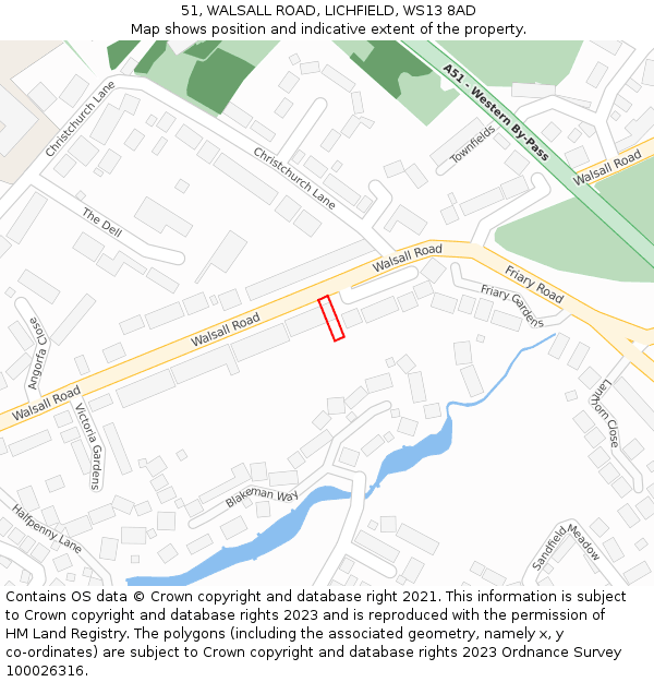 51, WALSALL ROAD, LICHFIELD, WS13 8AD: Location map and indicative extent of plot