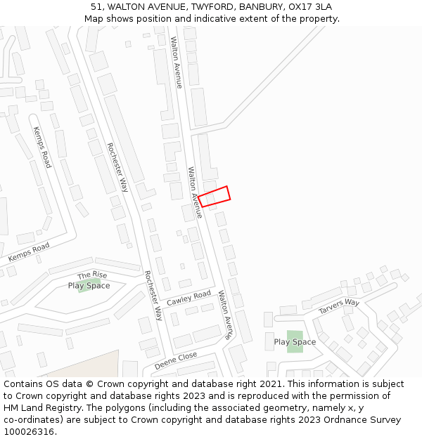 51, WALTON AVENUE, TWYFORD, BANBURY, OX17 3LA: Location map and indicative extent of plot