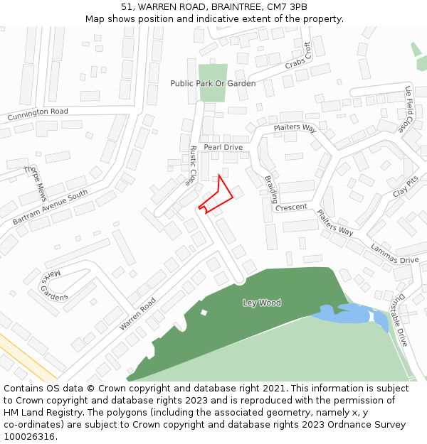51, WARREN ROAD, BRAINTREE, CM7 3PB: Location map and indicative extent of plot