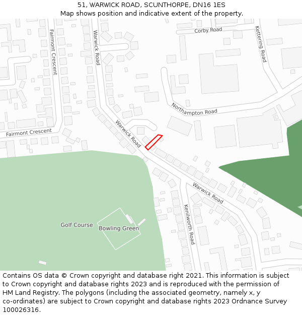 51, WARWICK ROAD, SCUNTHORPE, DN16 1ES: Location map and indicative extent of plot