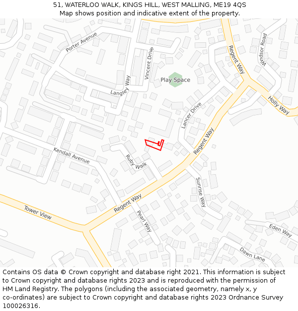 51, WATERLOO WALK, KINGS HILL, WEST MALLING, ME19 4QS: Location map and indicative extent of plot