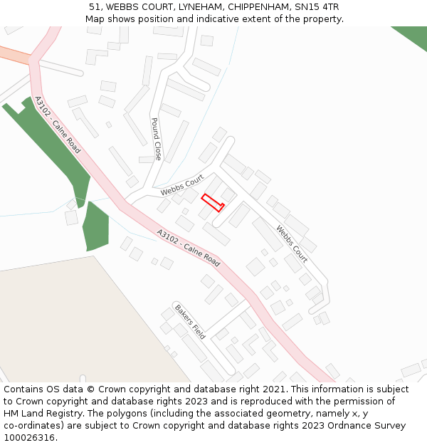 51, WEBBS COURT, LYNEHAM, CHIPPENHAM, SN15 4TR: Location map and indicative extent of plot