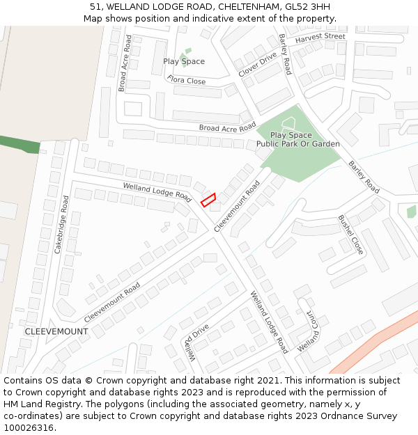 51, WELLAND LODGE ROAD, CHELTENHAM, GL52 3HH: Location map and indicative extent of plot