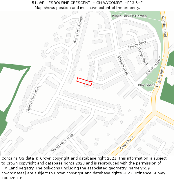 51, WELLESBOURNE CRESCENT, HIGH WYCOMBE, HP13 5HF: Location map and indicative extent of plot