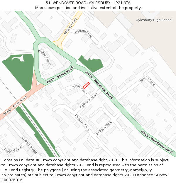 51, WENDOVER ROAD, AYLESBURY, HP21 9TA: Location map and indicative extent of plot