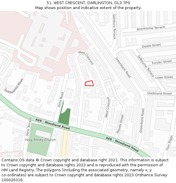 51, WEST CRESCENT, DARLINGTON, DL3 7PS: Location map and indicative extent of plot