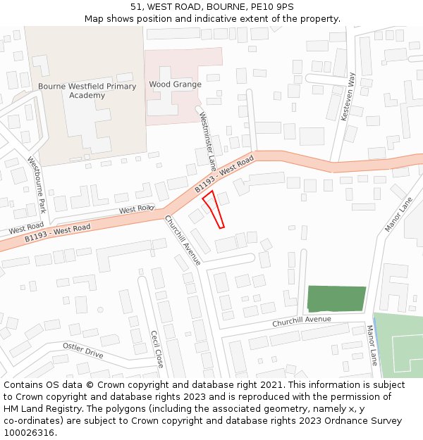 51, WEST ROAD, BOURNE, PE10 9PS: Location map and indicative extent of plot