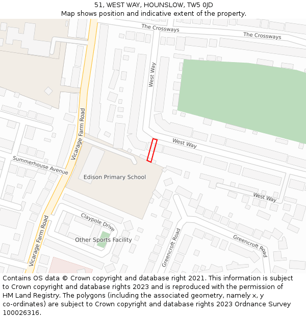 51, WEST WAY, HOUNSLOW, TW5 0JD: Location map and indicative extent of plot
