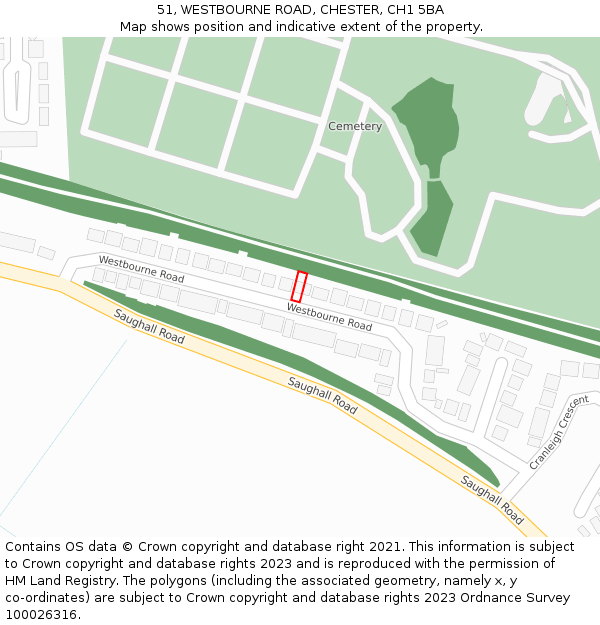 51, WESTBOURNE ROAD, CHESTER, CH1 5BA: Location map and indicative extent of plot