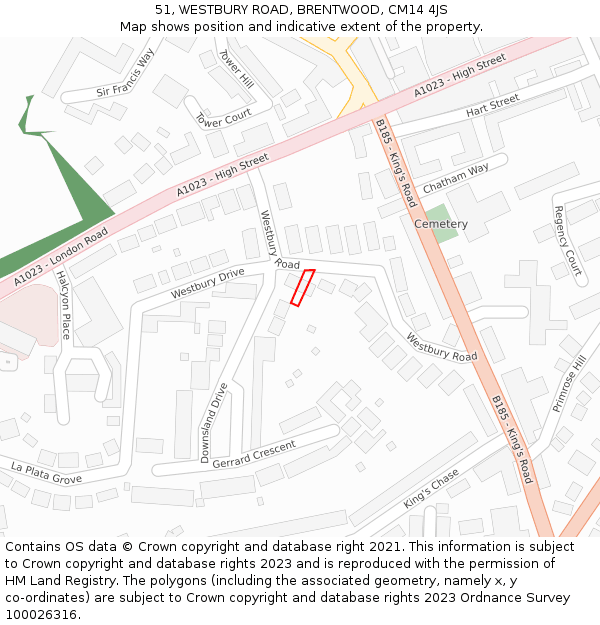 51, WESTBURY ROAD, BRENTWOOD, CM14 4JS: Location map and indicative extent of plot