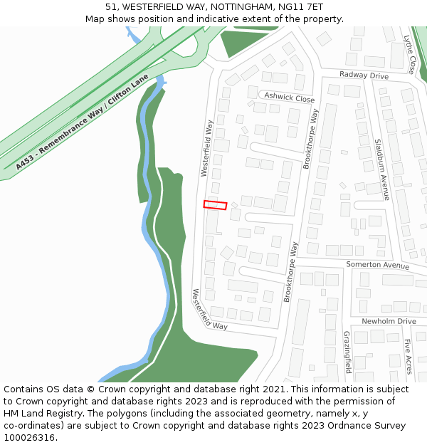 51, WESTERFIELD WAY, NOTTINGHAM, NG11 7ET: Location map and indicative extent of plot