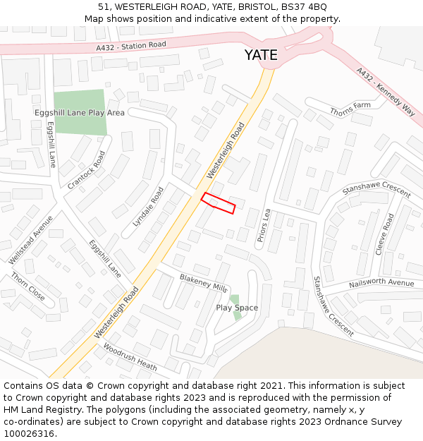 51, WESTERLEIGH ROAD, YATE, BRISTOL, BS37 4BQ: Location map and indicative extent of plot