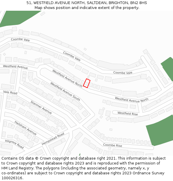 51, WESTFIELD AVENUE NORTH, SALTDEAN, BRIGHTON, BN2 8HS: Location map and indicative extent of plot