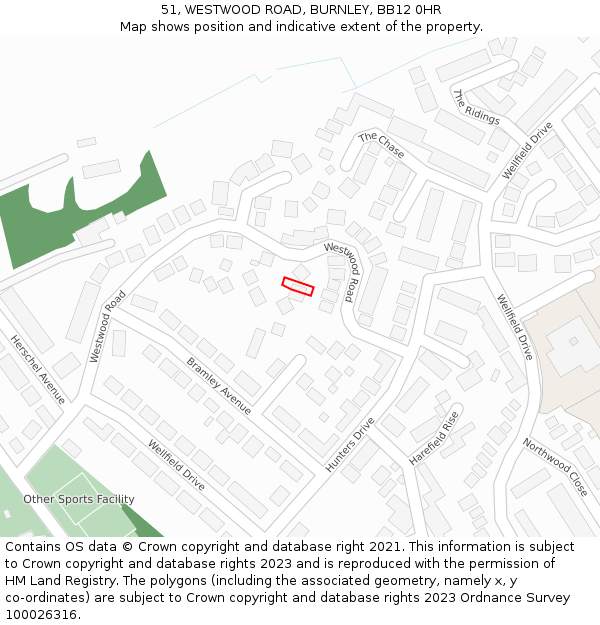 51, WESTWOOD ROAD, BURNLEY, BB12 0HR: Location map and indicative extent of plot