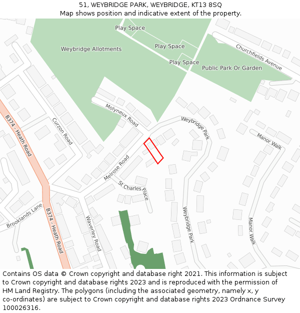 51, WEYBRIDGE PARK, WEYBRIDGE, KT13 8SQ: Location map and indicative extent of plot