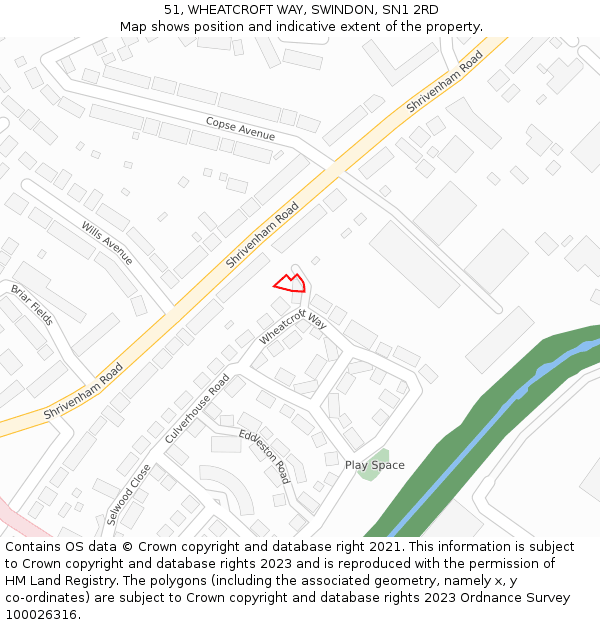 51, WHEATCROFT WAY, SWINDON, SN1 2RD: Location map and indicative extent of plot