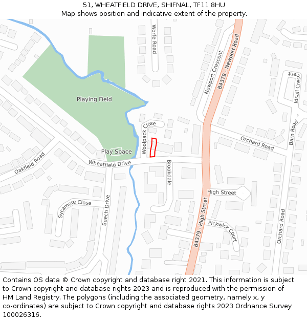 51, WHEATFIELD DRIVE, SHIFNAL, TF11 8HU: Location map and indicative extent of plot