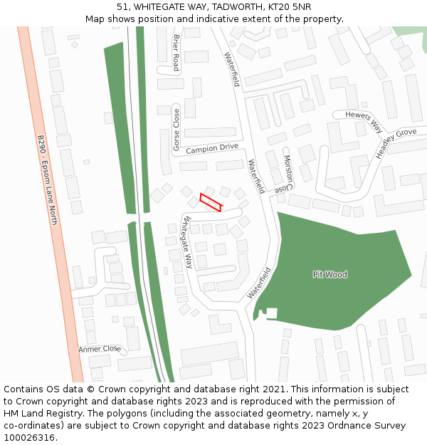 51, WHITEGATE WAY, TADWORTH, KT20 5NR: Location map and indicative extent of plot