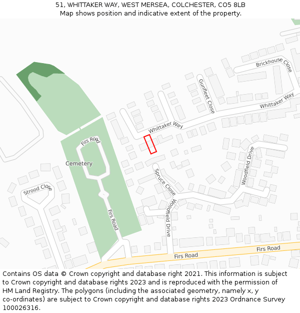 51, WHITTAKER WAY, WEST MERSEA, COLCHESTER, CO5 8LB: Location map and indicative extent of plot