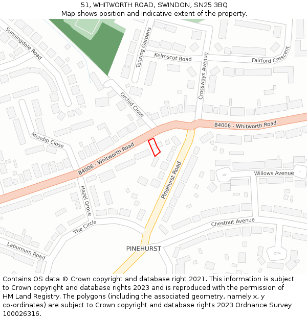 51, WHITWORTH ROAD, SWINDON, SN25 3BQ: Location map and indicative extent of plot